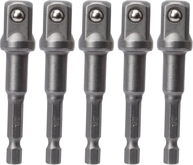 OIIKI 5 Pack 12 inch Square Socket Adapter Bit Set Impact Driver Power Bits for Automotive DIY14 Hex Shank - Image 1