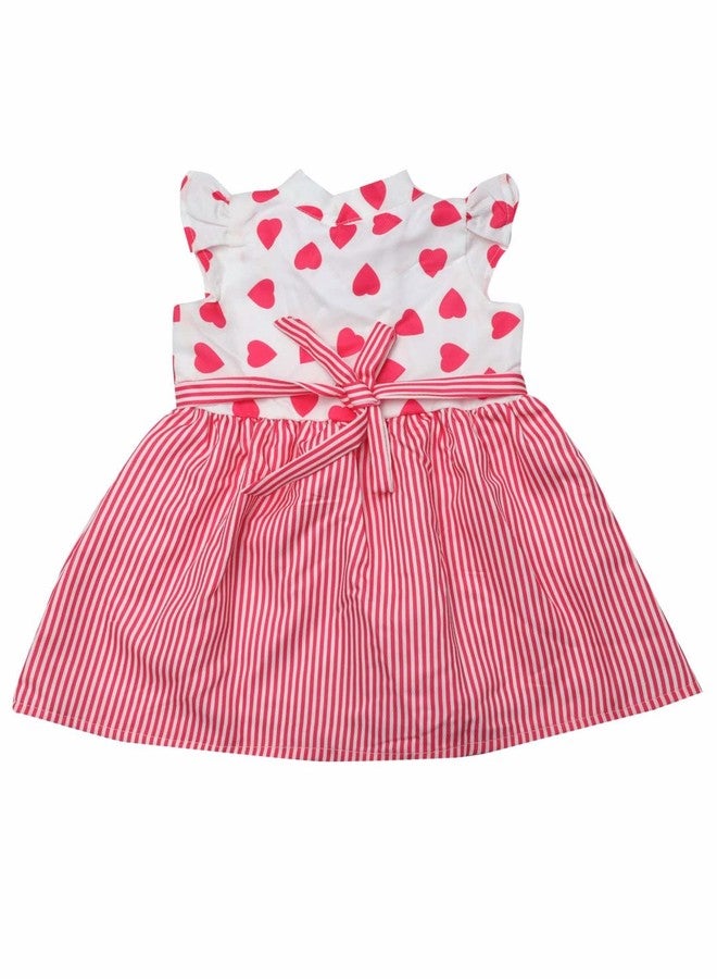 Doodle Dress for Baby Girls| Breathable Frock for Girls| White & Pink Colour Baby Girl Dress| Knee Lenght Dress for Girls| Baby Frocks Waist Tie-up| Cap Sleeves Kids Frock| Age 3 to 4 Years - Image 2