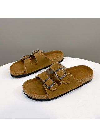 European and American retro double-breasted slippers beach casual shoes womens 2024 Summer new round toe one-line Khaki - pzsku/Z6CBBCB0DC19BA6168347Z/45/1746184444/e5394515-ef89-4c3c-9484-30d5a3a5d64f