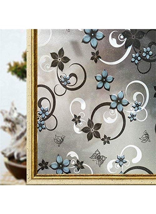 A1 Decor A1 Decor 3D Window Films Glass Privacy Color Forsted Self Adhesive Glass Film Decorative Sticker 24x48 Inch Black Blue  - Image 1