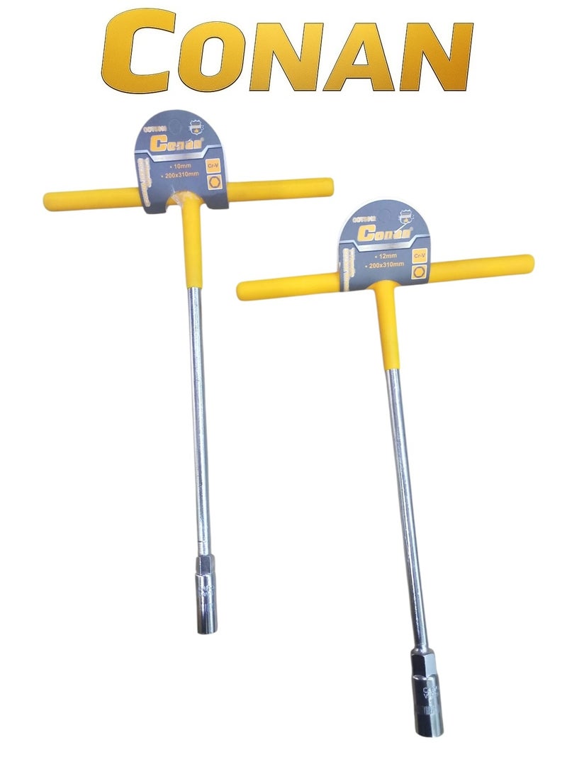 CONAN T-Handle Socket Wrench Set – 10mm & 12mm – Heavy-Duty Cr-V Steel – 200×310mm Long Handle – Models COTS810 / COTS812 – Professional Tool for Fast & Precise Bolt/Nut Tightening - Image 1