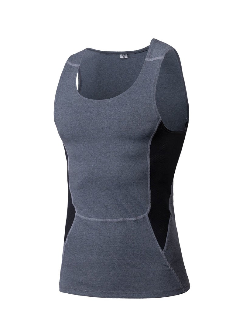 Loquat Men Quick Dry Breathable Elastic Sleeveless Shirt Grey - Image 1