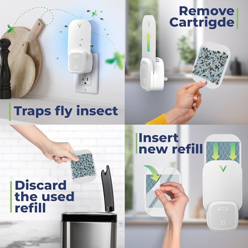 VEYOFLY Fly Trap Indoor, Fruit Fly Traps for Indoors, (2 Device + 6 Refills) Gnat Traps for House Indoor, Fly Catcher Indoor, Plug in Light Flying Insect Trap, Bug Light Killer, Fly Trap - Image 4
