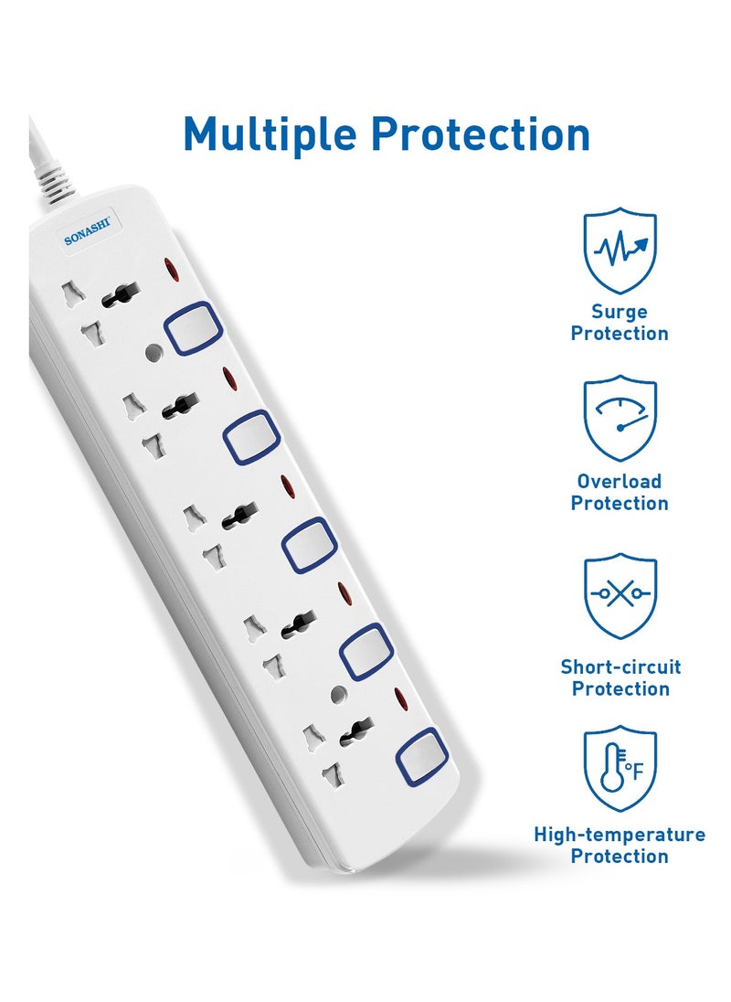 SONASHI - 5Way Universal Extension Socket with Indicator Light and Safety Shutter  Extra Long Copper AC Cord for Friendly Usage  Used for Electronic Devices SES-1005 - Image 1