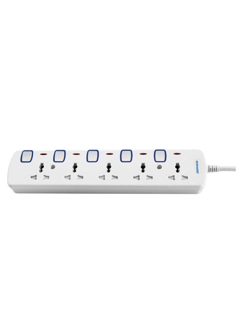 SONASHI - 5Way Universal Extension Socket with Indicator Light and Safety Shutter  Extra Long Copper AC Cord for Friendly Usage  Used for Electronic Devices SES-1005 - Image 1