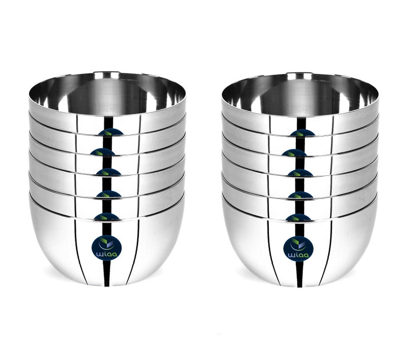 WIAA Stainless Steel Kitchen Bowl, (9cm Dia x 5cm Height), 250ml Capacity, High Polish Mirror Finish (12 Pc Set) - Image 1