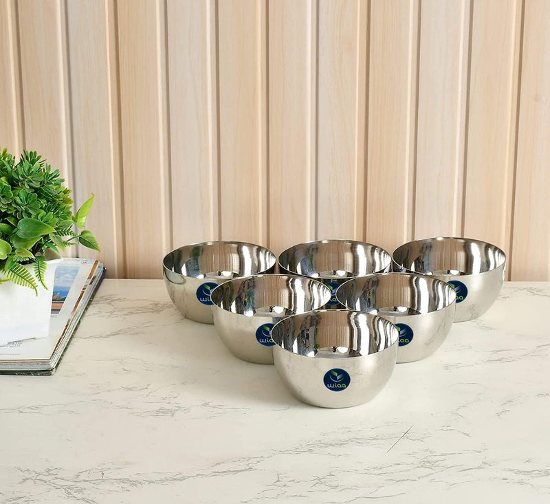 WIAA Stainless Steel Kitchen Bowl, (9cm Dia x 5cm Height), 250ml Capacity, High Polish Mirror Finish (12 Pc Set) - Image 2