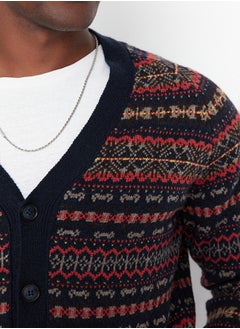trendyol Navy Blue Slim Fit V-Neck Jacquard Knitwear Cardigan TMNAW20HI0029  - Image 4