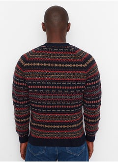 trendyol Navy Blue Slim Fit V-Neck Jacquard Knitwear Cardigan TMNAW20HI0029  - Image 5