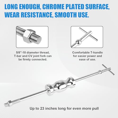 Clatoon Inner CV Axle Puller Tool with 5/8"-18 Slide Hammer, Slide Hammer Puller Set with 63mm 48mm CV Joint Fork Adapter, Axle Removal Tool for Front Wheel Drive Bearing & Joint Extraction - Image 5