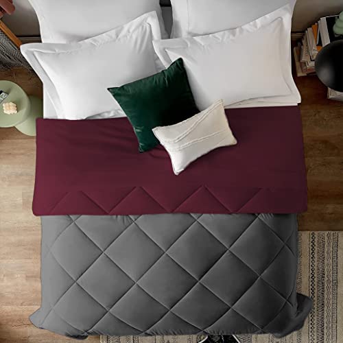 EDMUND - Heavy Winter Reversible Comforter 600 GSM for Machine Washable King Size Bed Comforter/Duvet/Rajai/Quilt/Blanket (92" x 106") Inches -Winter Comforter (Wine/Dark Grey)| TC - 300 - Image 1