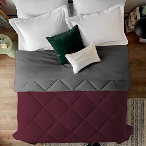 EDMUND - Heavy Winter Reversible Comforter 600 GSM for Machine Washable King Size Bed Comforter/Duvet/Rajai/Quilt/Blanket (92" x 106") Inches -Winter Comforter (Wine/Dark Grey)| TC - 300 - Image 2