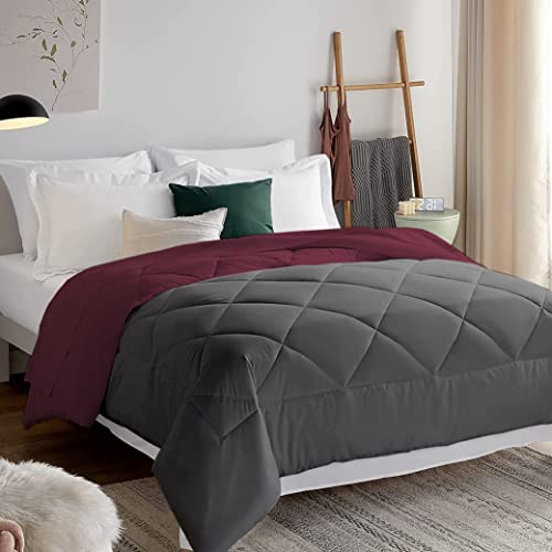 EDMUND - Heavy Winter Reversible Comforter 600 GSM for Machine Washable King Size Bed Comforter/Duvet/Rajai/Quilt/Blanket (92" x 106") Inches -Winter Comforter (Wine/Dark Grey)| TC - 300 - Image 3