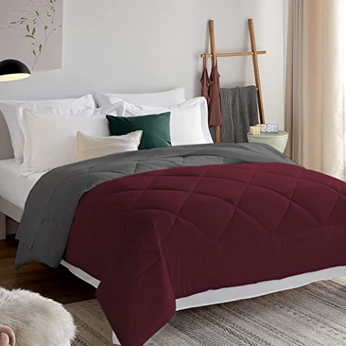 EDMUND - Heavy Winter Reversible Comforter 600 GSM for Machine Washable King Size Bed Comforter/Duvet/Rajai/Quilt/Blanket (92" x 106") Inches -Winter Comforter (Wine/Dark Grey)| TC - 300 - Image 4