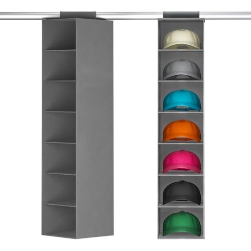 Lifewit Hat Organizer for Baseball Caps Hat Rack Hanging Storage NonWoven Fabric Display Shelf Holds Up to 40 Hats Cap Holder Hanger for Closet Bedroom 7 Compartments Gray 1 Pack - Image 1