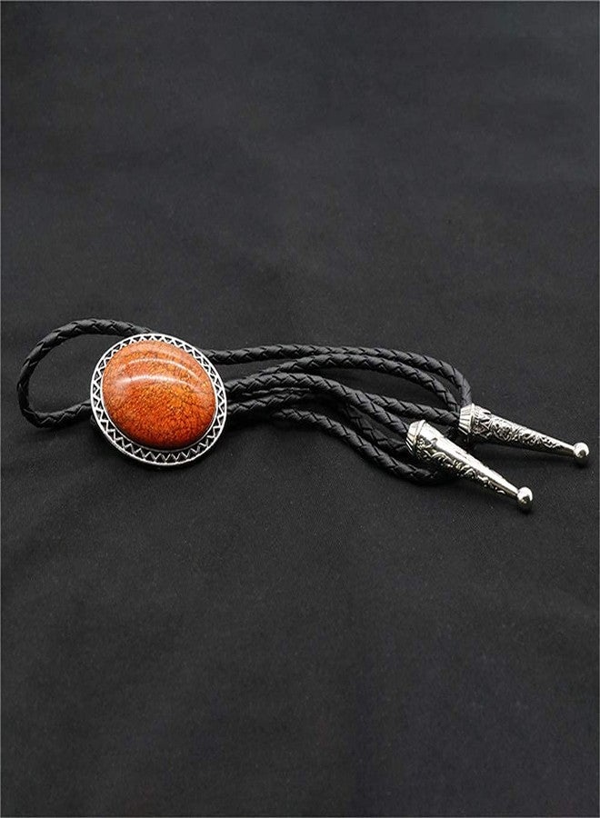 Himongoo Orange Coral Stone Bola Bolo Tie for Men Women Leather Wedding Necklace Western Cowboy Necktie - Image 5