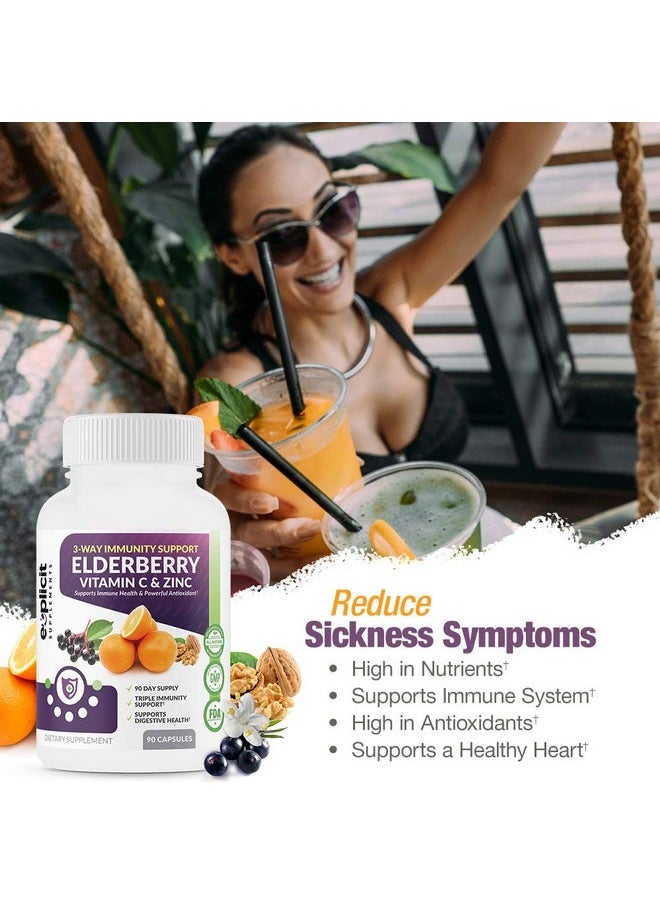 eXplicit Supplements - All Natural Elderberry Vitamin C & Zinc Supplement Triple Immunity Booster Extra Strength 3 Month Supply Supports Immune Health Made In Usa - Image 1