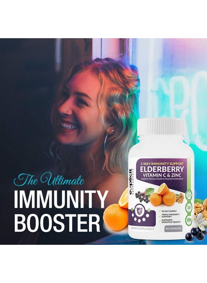 eXplicit Supplements - All Natural Elderberry Vitamin C & Zinc Supplement Triple Immunity Booster Extra Strength 3 Month Supply Supports Immune Health Made In Usa - Image 1