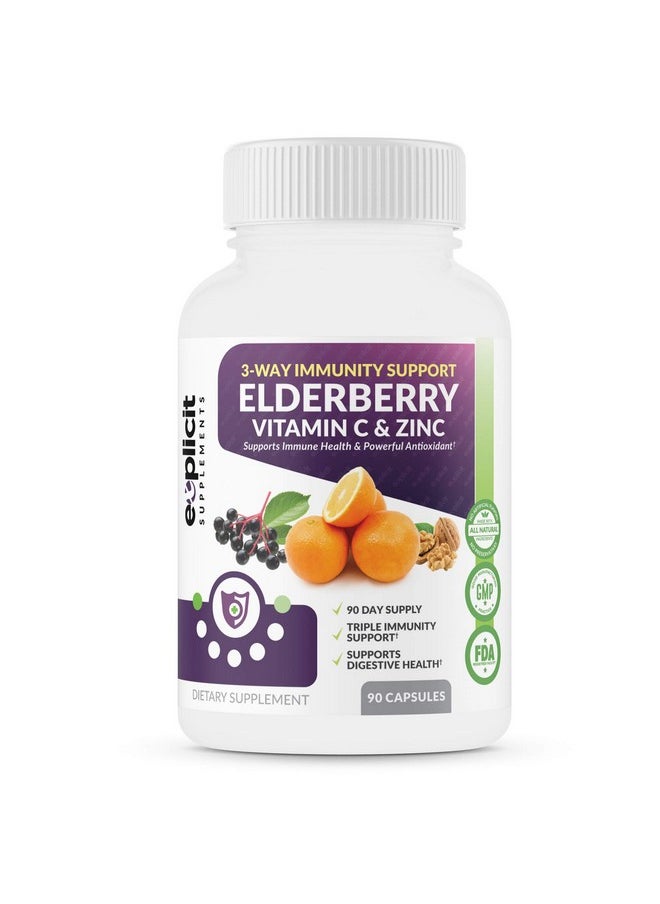eXplicit Supplements - All Natural Elderberry Vitamin C & Zinc Supplement Triple Immunity Booster Extra Strength 3 Month Supply Supports Immune Health Made In Usa - Image 1