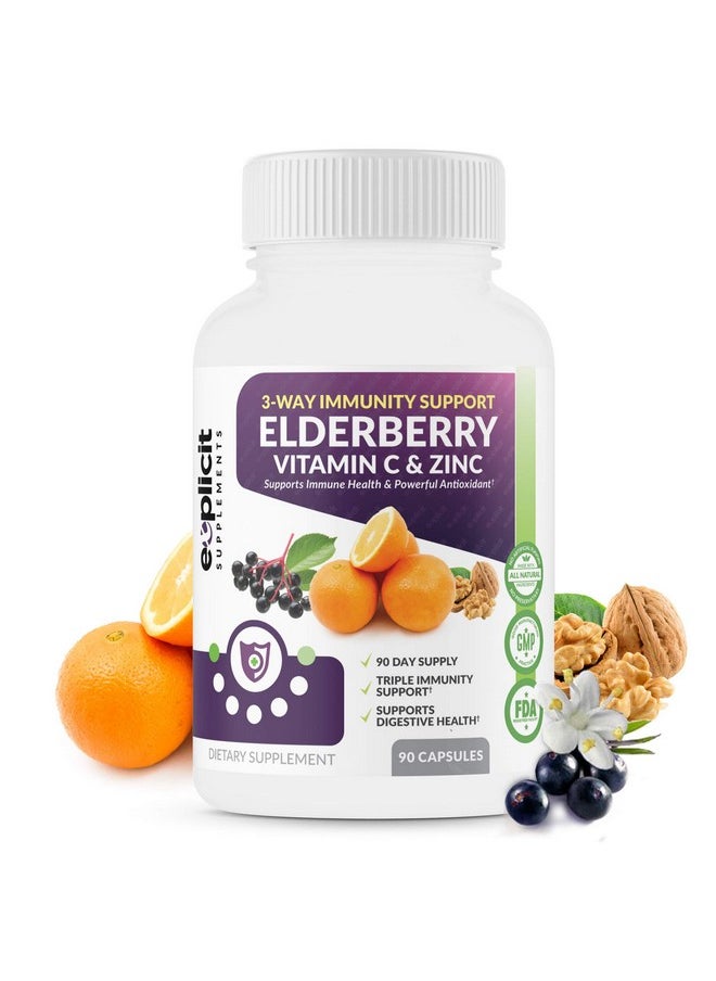 eXplicit Supplements - All Natural Elderberry Vitamin C & Zinc Supplement Triple Immunity Booster Extra Strength 3 Month Supply Supports Immune Health Made In Usa - Image 1
