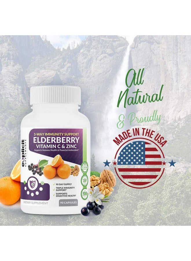 eXplicit Supplements - All Natural Elderberry Vitamin C & Zinc Supplement Triple Immunity Booster Extra Strength 3 Month Supply Supports Immune Health Made In Usa - Image 1