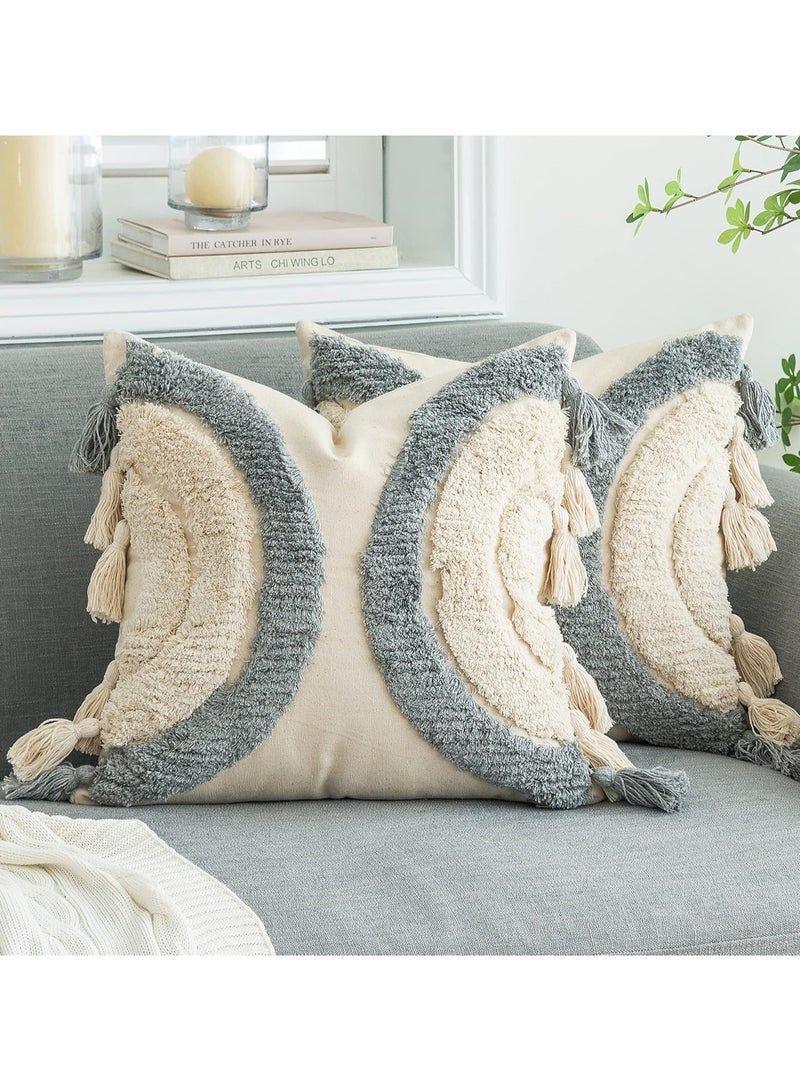 general 2 Piece Pillow Covers, Stylish and Comfortable Bohemian Cotton Canvas Cushion Covers | Tassel Pillow Covers Home Decor 18 ‘x 18’ - Image 1