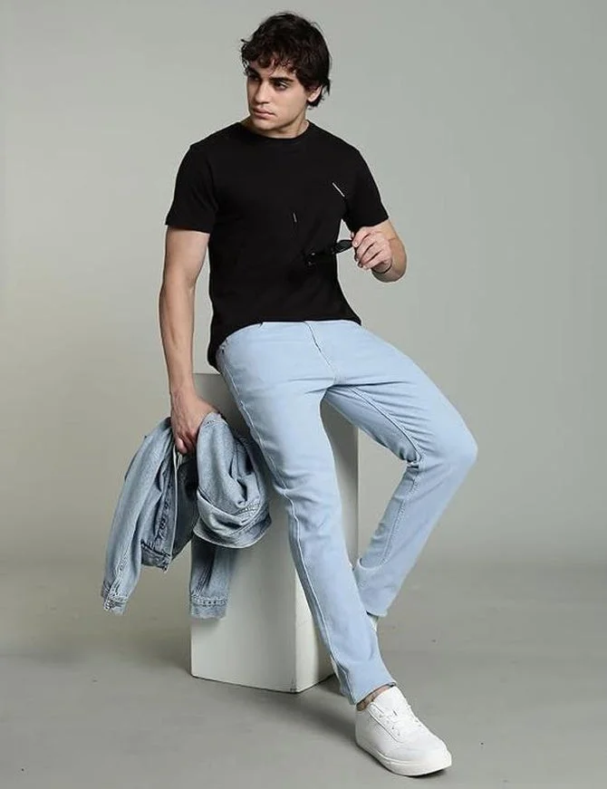 inkd Sky Why Men's Classic Regular Fit Jeans with 5 Pocket Styling | Mid- Rise | Soft & Stretchable for Men | Best Price UAE