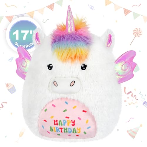 SuzziPals 17 Happy Birthday Unicorn Plush Pillow Soft Squishy White Unicorn Stuffed Animal for Cuddle Plushie Room Decor for Girls Boys - Image 1
