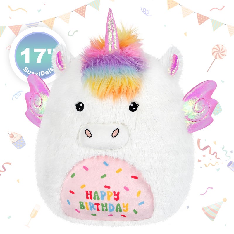 SuzziPals 17 Happy Birthday Unicorn Plush Pillow Soft Squishy White Unicorn Stuffed Animal for Cuddle Plushie Room Decor for Girls Boys - Image 3