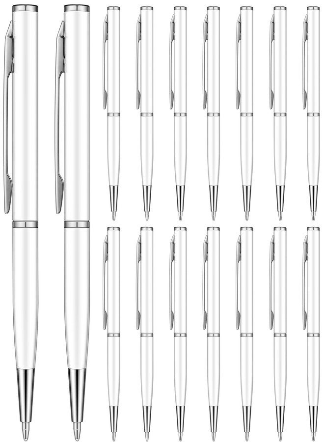 Chinco 16 Pcs Mini Pens Small Ballpoint Pen Bulk 3 Inch White Metal Stainless Steel Point Short Tiny Writing Tool with Copper Fittings for Pocket Notebook Notepad Office School Business Work Writing - Image 1