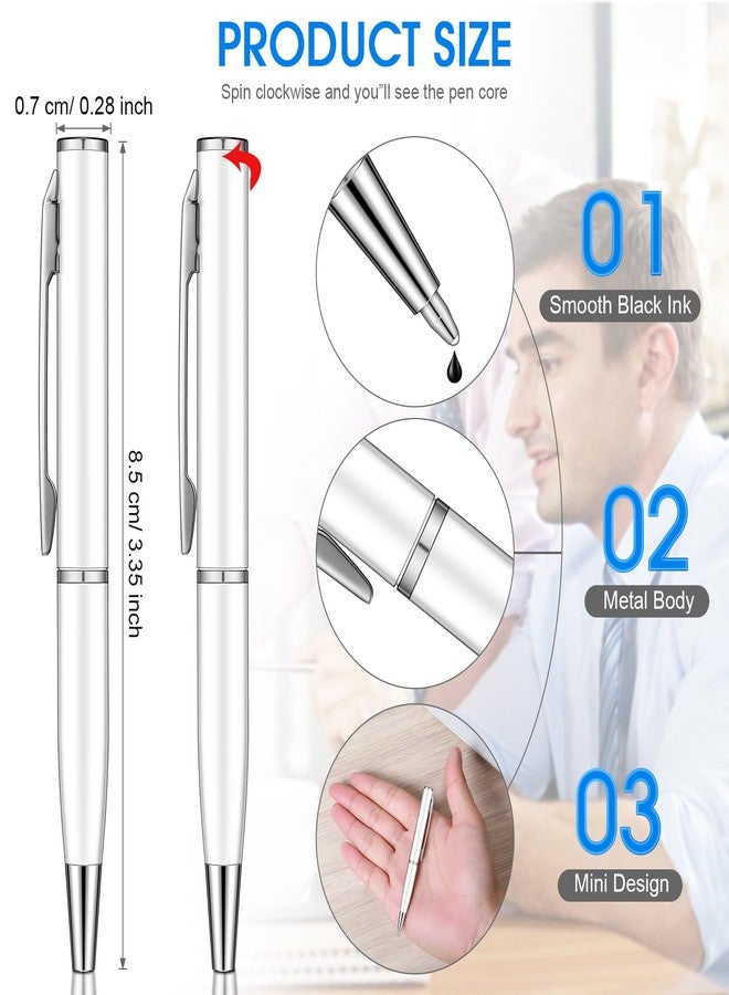 Chinco 16 Pcs Mini Pens Small Ballpoint Pen Bulk 3 Inch White Metal Stainless Steel Point Short Tiny Writing Tool with Copper Fittings for Pocket Notebook Notepad Office School Business Work Writing - Image 2