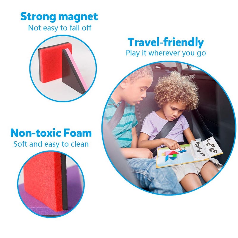 Coogam Travel Tangram Puzzle - Magnetic Pattern Block Book Road Trip Game Jigsaw Shapes Dissection STEM Games with Solution for Kid Adult Challenge - IQ Educational Toy Gift Brain Teasers 360 Patterns - Image 3