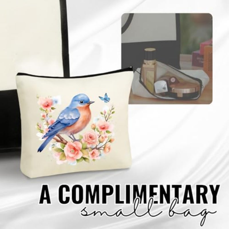 Bluebird Gifts for Women, Bluebird Tote Bag with Makeup Pouch Set, Floral Nature Themed Canvas Handbag, Christmas and Birthday Gifts for Women and Bird Lovers - Image 5