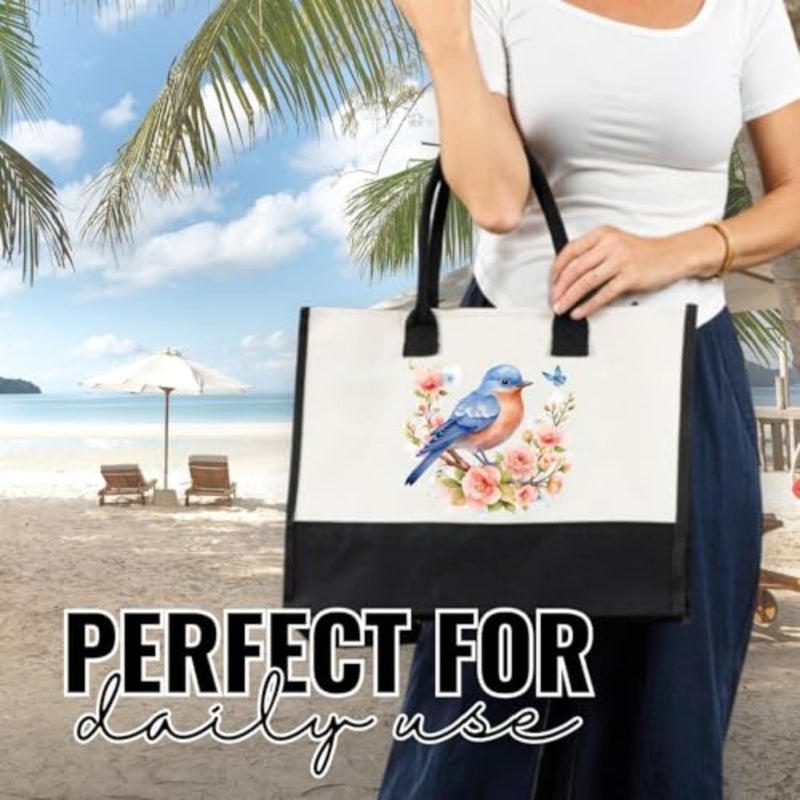 Bluebird Gifts for Women, Bluebird Tote Bag with Makeup Pouch Set, Floral Nature Themed Canvas Handbag, Christmas and Birthday Gifts for Women and Bird Lovers - Image 3