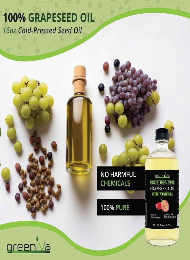 GreenIVe Grapeseed Oil Naturally Grown 100% Pure Cold Pressed Light Flavor High Tempurature Cooking (473 ml GLASS) - Image 2