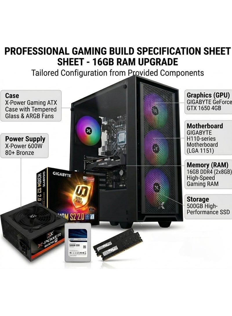 Gaming PC Intel Core i5 6th Gen GTX 1650 4GB 16GB DDR4 RAM 500GB SSD Smooth Gaming Performance ARGB Case 600W PSU