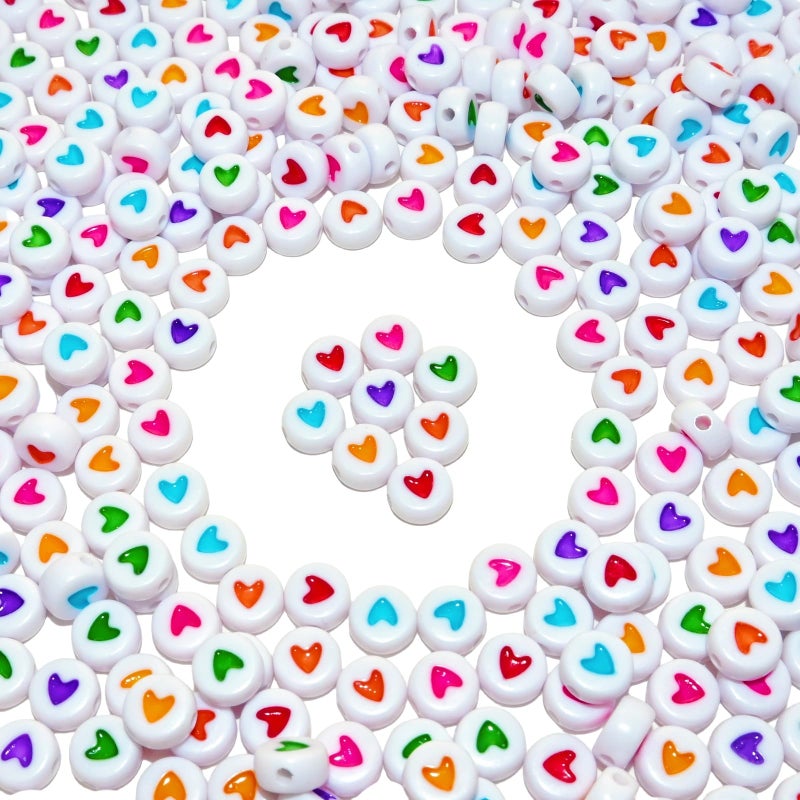 Amaney 500Pcs 7x4mm White Acrylic Colorful Heart sheap Round Beads Mixed Colors Plastic Loose Beads for Jewelry Making