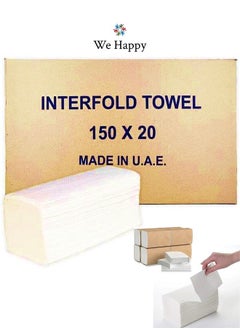 We Happy Best Quality Interfold Tissue Papers Washroom Disposable Hand Towel 3000 PCs Best to use in House, Offices, Hospitals or in Cars 150 Pcs X 20 Boxes  - Image 1