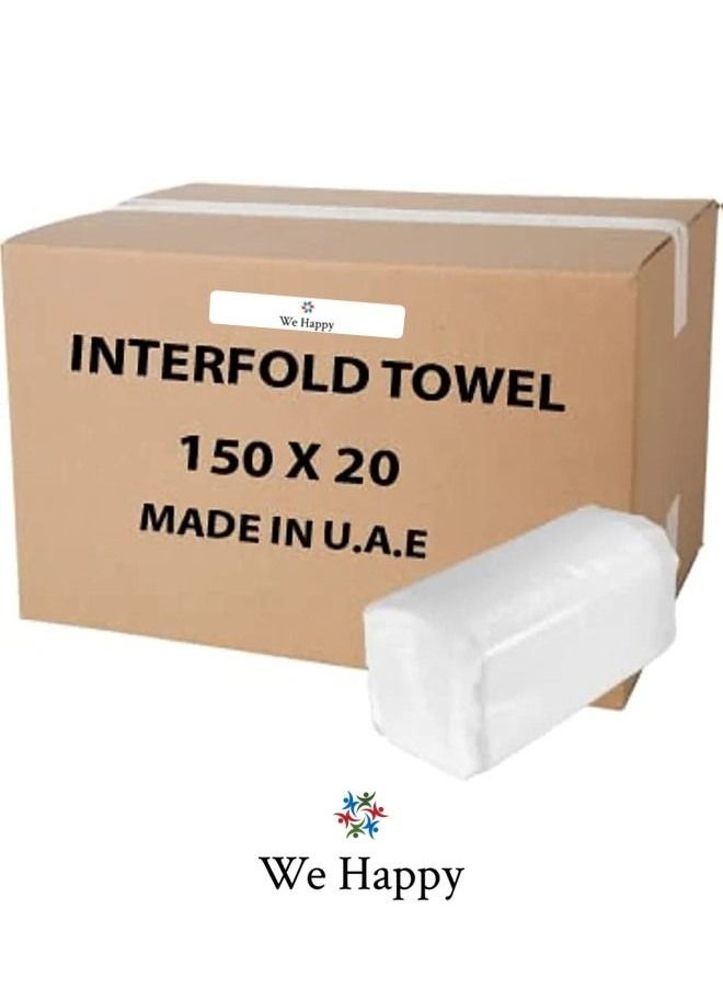 We Happy Best Quality Interfold Tissue Papers Washroom Disposable Hand Towel 3000 PCs Best to use in House, Offices, Hospitals or in Cars 150 Pcs X 20 Boxes  - Image 2