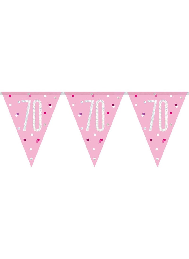 Unique 70-Years Pennant Garland Pink Silver Holographic Plastic 274cm - Image 1