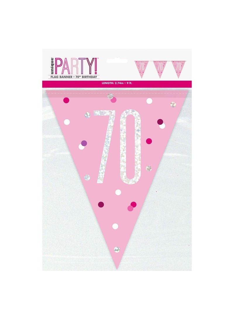 Unique 70-Years Pennant Garland Pink Silver Holographic Plastic 274cm - Image 2