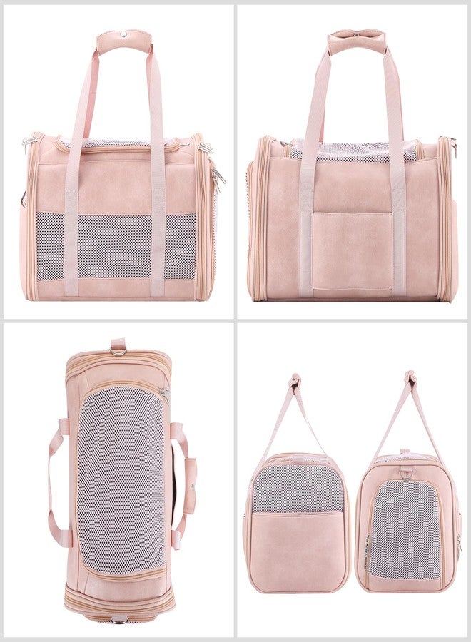 Monanller Fashion Leather Dog Carrier, Airline Approved Cat Carrier Soft Sided Pet Bag Carrier Purse for Puppy Kitten Small Animals Pink - Image 3