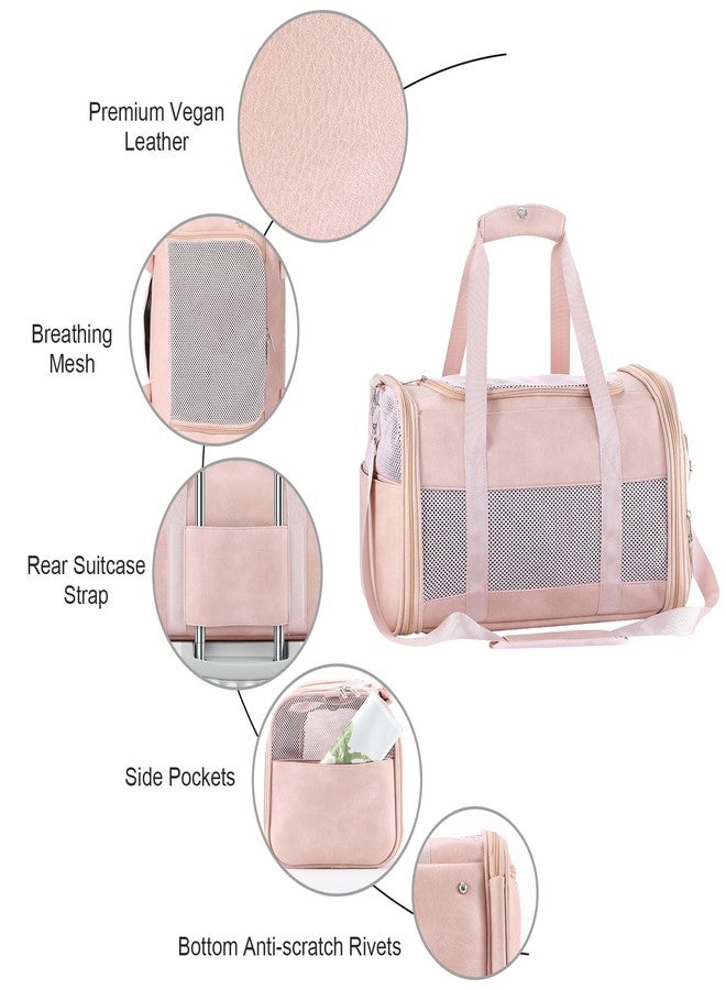 Monanller Fashion Leather Dog Carrier, Airline Approved Cat Carrier Soft Sided Pet Bag Carrier Purse for Puppy Kitten Small Animals Pink - Image 4