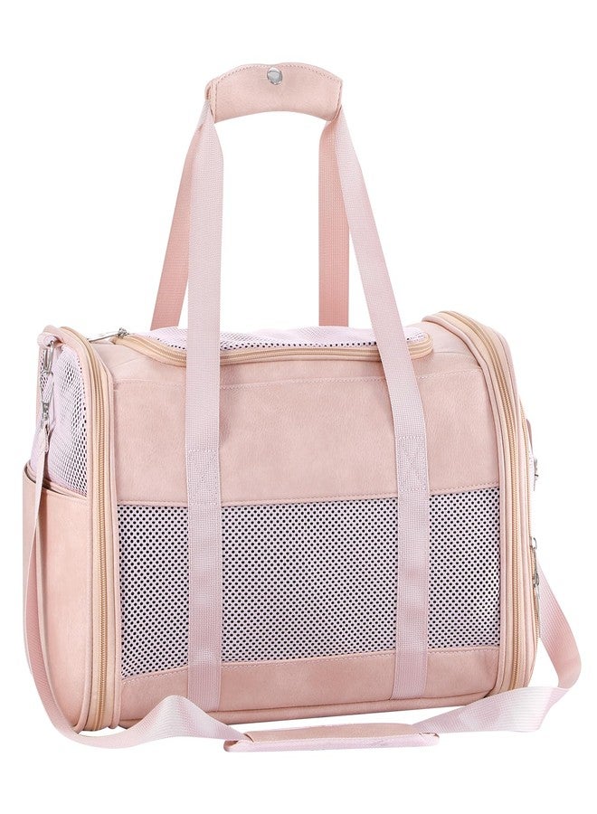 Monanller Fashion Leather Dog Carrier, Airline Approved Cat Carrier Soft Sided Pet Bag Carrier Purse for Puppy Kitten Small Animals Pink - Image 1