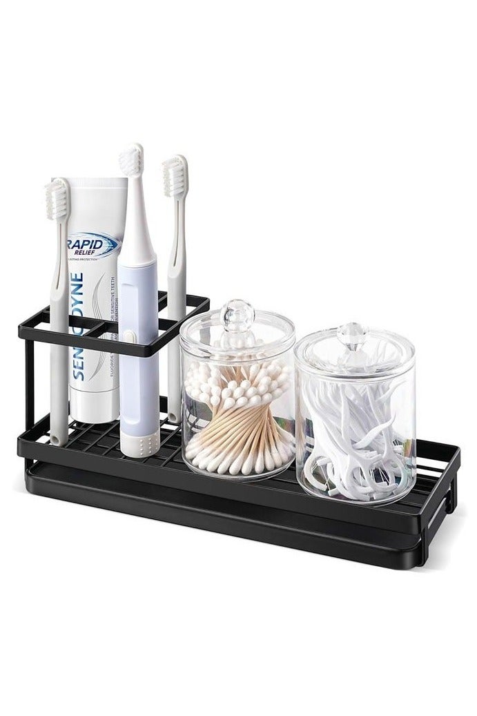 Toothbrush Holders for Bathrooms, 4 Slots Rustproof Metal Tooth Brushing Organizer with Drainage, Electric Tooth Brush Toothpaste Holder for Bathroom Countertop, Shower, Sink, Black - Image 1