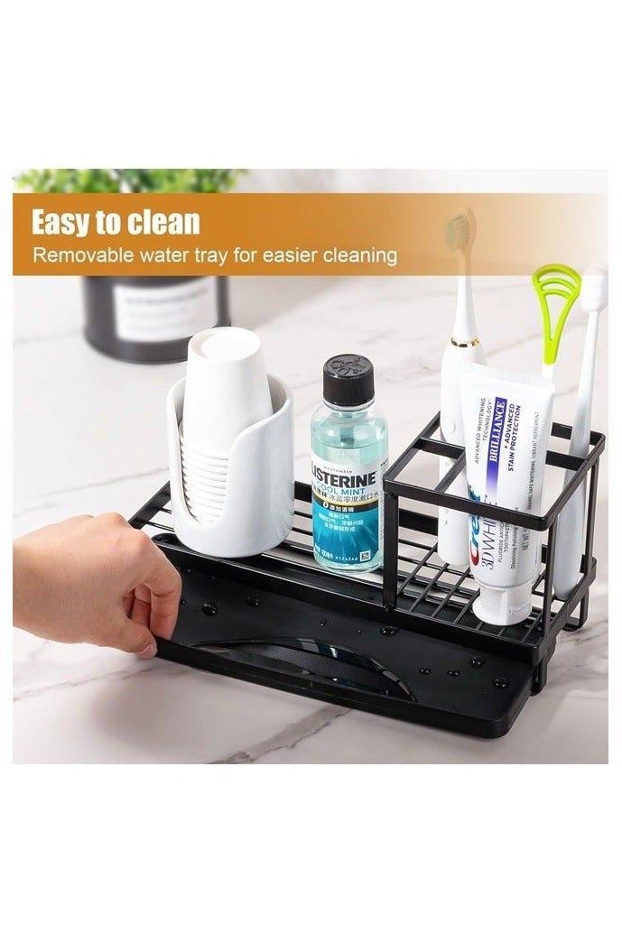 Toothbrush Holders for Bathrooms, 4 Slots Rustproof Metal Tooth Brushing Organizer with Drainage, Electric Tooth Brush Toothpaste Holder for Bathroom Countertop, Shower, Sink, Black - Image 3