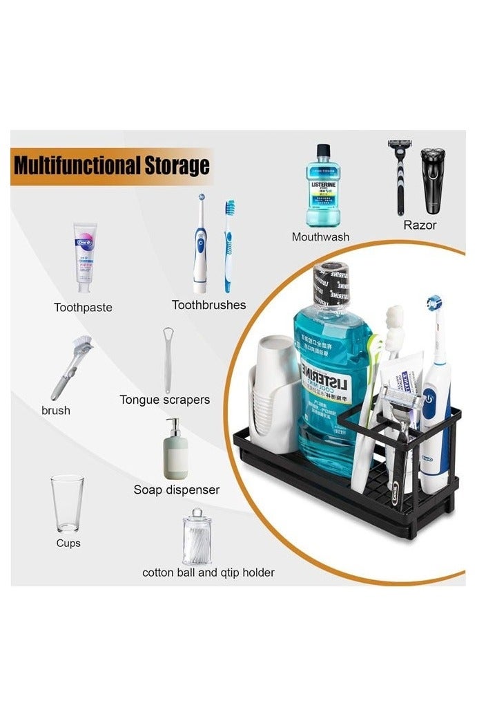 Toothbrush Holders for Bathrooms, 4 Slots Rustproof Metal Tooth Brushing Organizer with Drainage, Electric Tooth Brush Toothpaste Holder for Bathroom Countertop, Shower, Sink, Black - Image 5