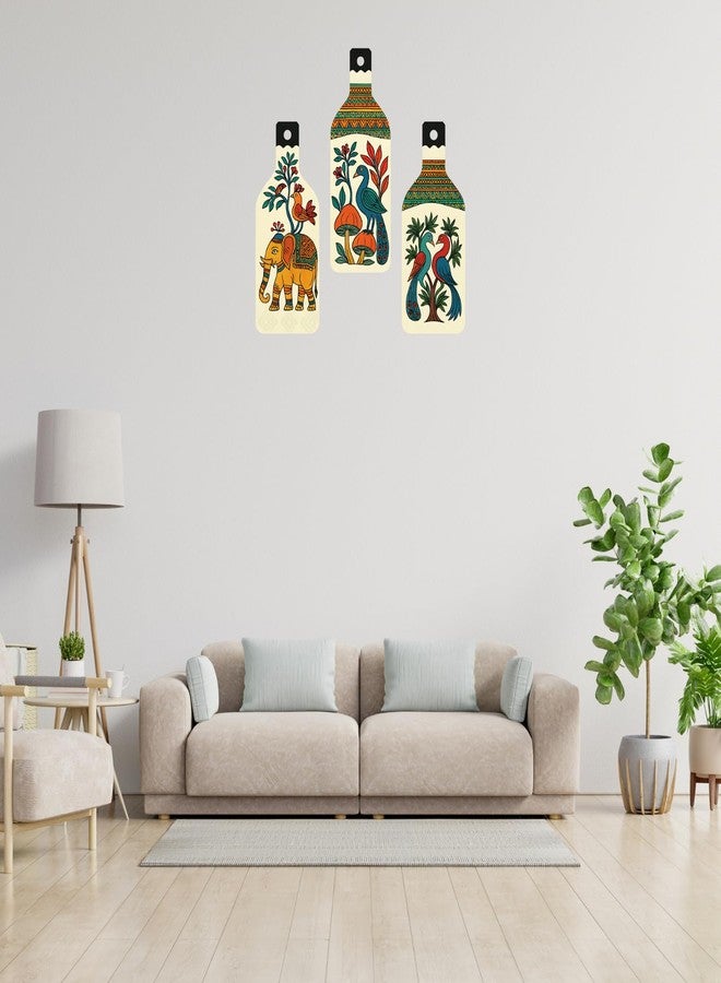 GiftOday Madhubani Art Wooden Wall Hanging for Home & Kitchen Decor | Decoration Items for Livingroom | Modern Artwork Item for Office, Hallway | Decorative Mdf Wall Hanger Artwork (Set of 3) - Image 1