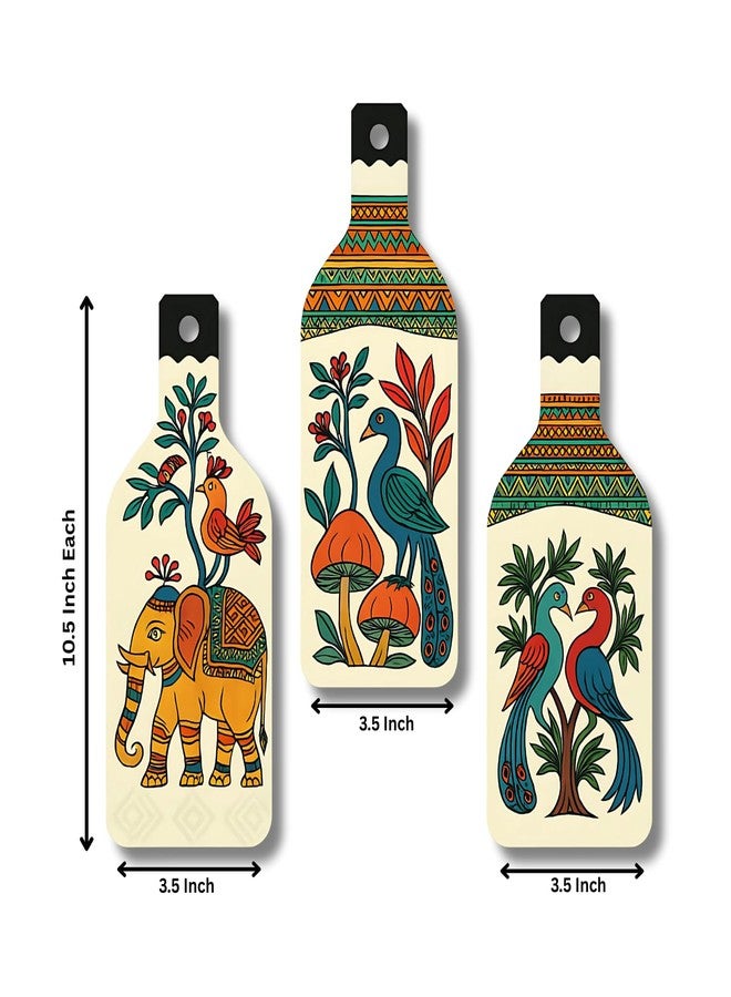 GiftOday Madhubani Art Wooden Wall Hanging for Home & Kitchen Decor | Decoration Items for Livingroom | Modern Artwork Item for Office, Hallway | Decorative Mdf Wall Hanger Artwork (Set of 3) - Image 3