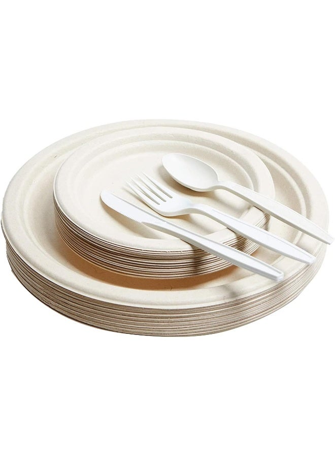 إس إن إتش باكينج مجموعة أدوات مائدة بيضاء للاستخدام مرة واحدة من SNH، تتضمن 100 قطعة من الشوك والملاعق والسكاكين مع مناديل ورقية - Image 1